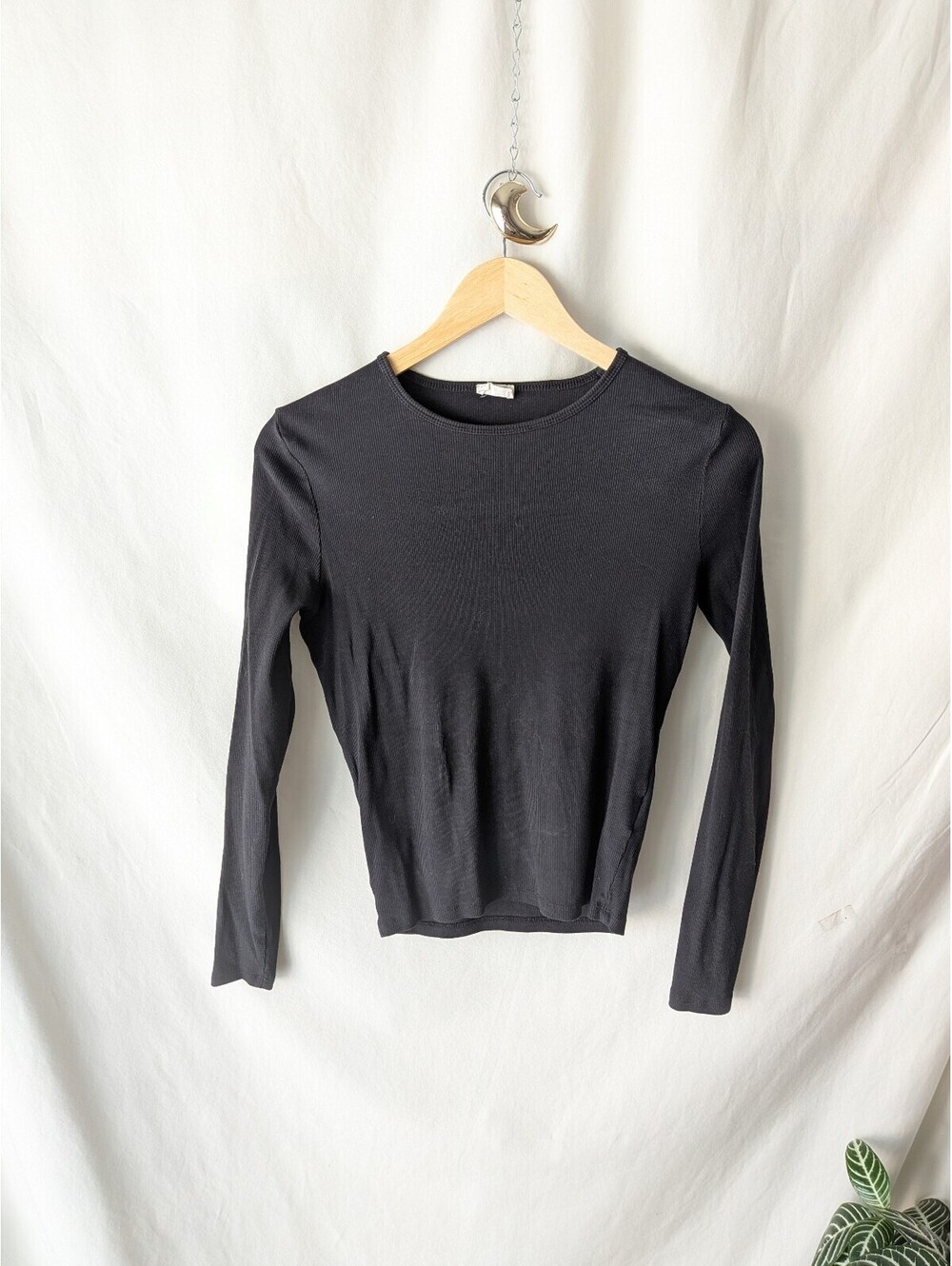 Cotton On black Ribbed Long Sleeve Top Size M